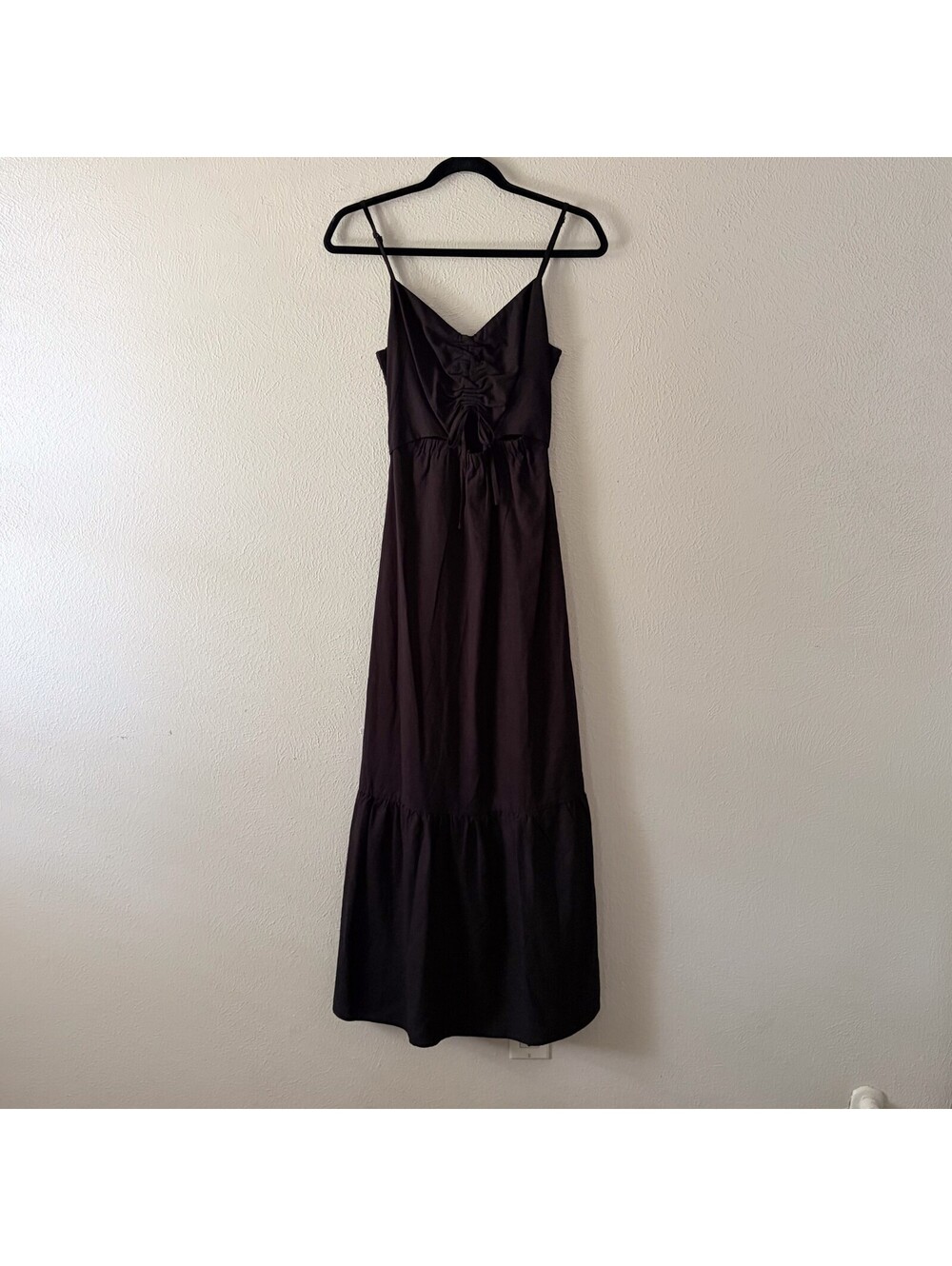 Witchy Maxi Dress Summer Goth Black Smocked Back Keyhole Opening Small